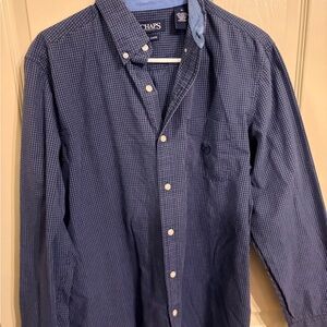 Chaps Men's Navy Blue Micro-Check Button-Down Shirt